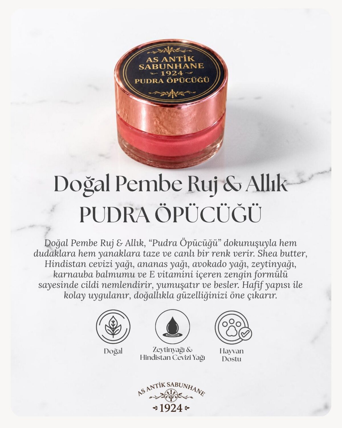 ''Pudra Öpücüğü'' Doğal Pembe Ruj & Allık